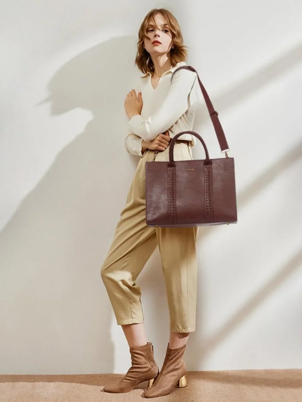 Vintage Leather Laptop Bag for Women, 17